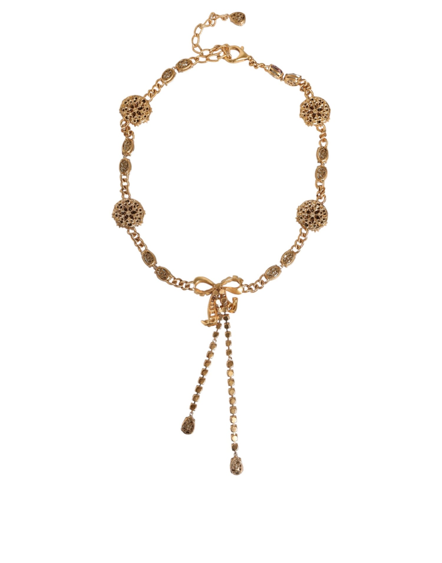 Dolce &amp; Gabbana Gold Tone Brass Crystal Embellished Waist Chain Belt