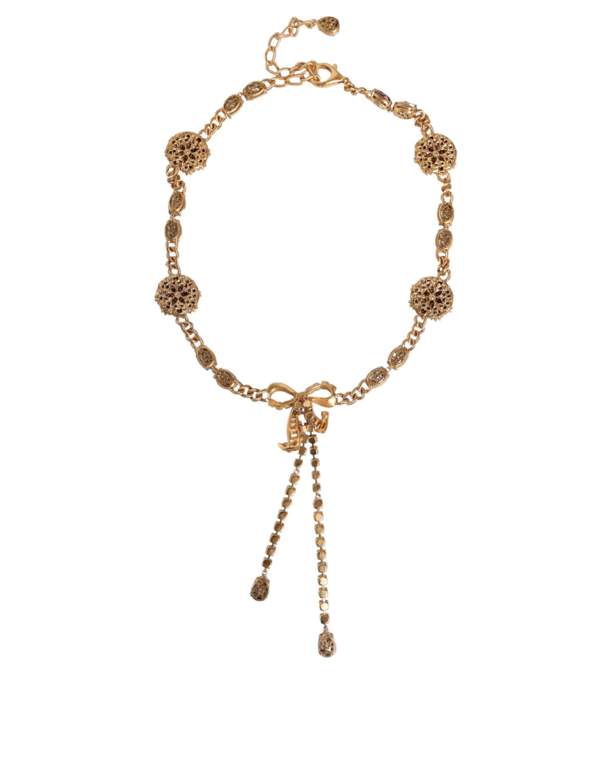 Dolce &amp; Gabbana Gold Tone Brass Crystal Embellished Waist Chain Belt