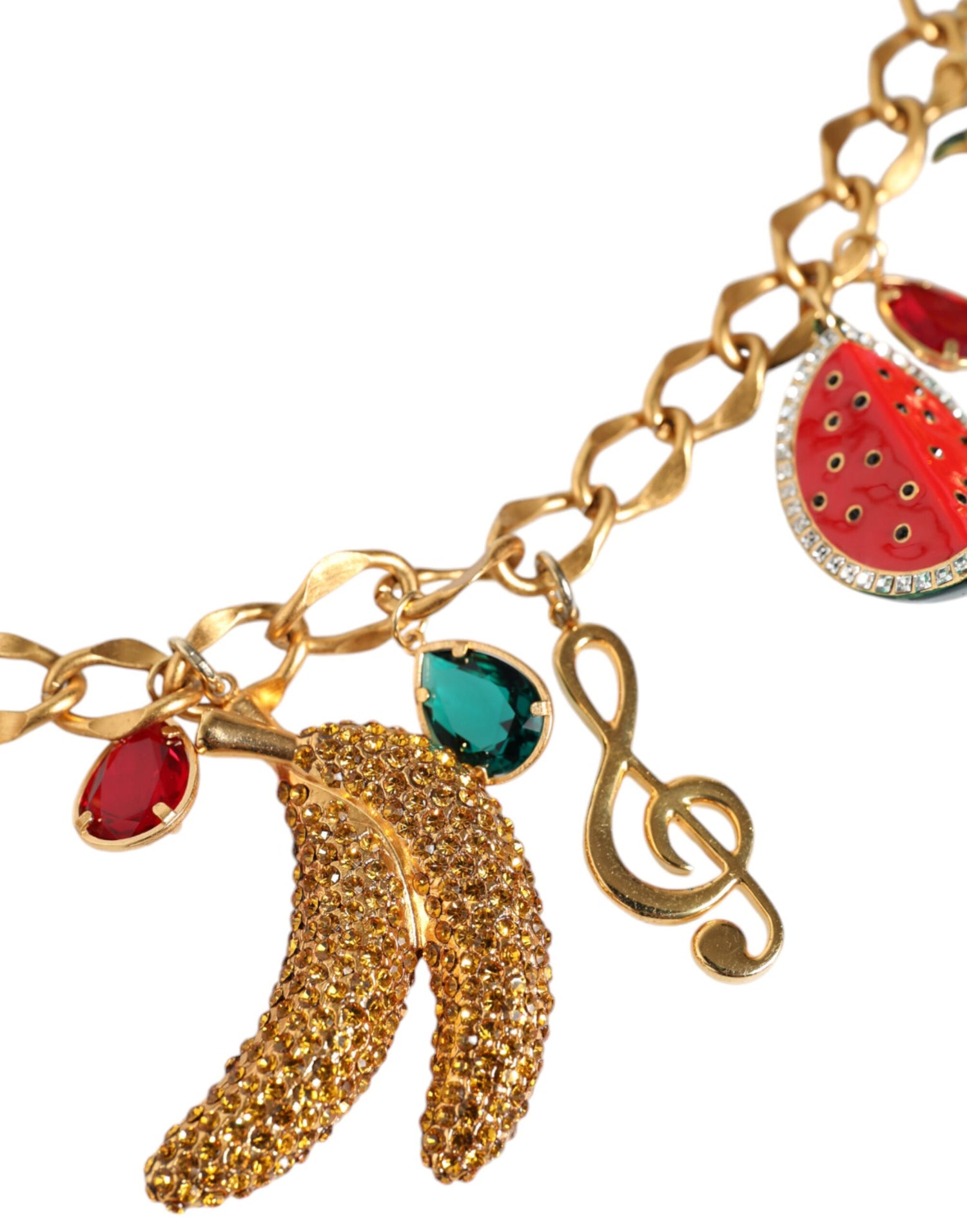 Dolce &amp; Gabbana Gold Tone Brass Fruity Crystal Embellished Waist Chain Belt