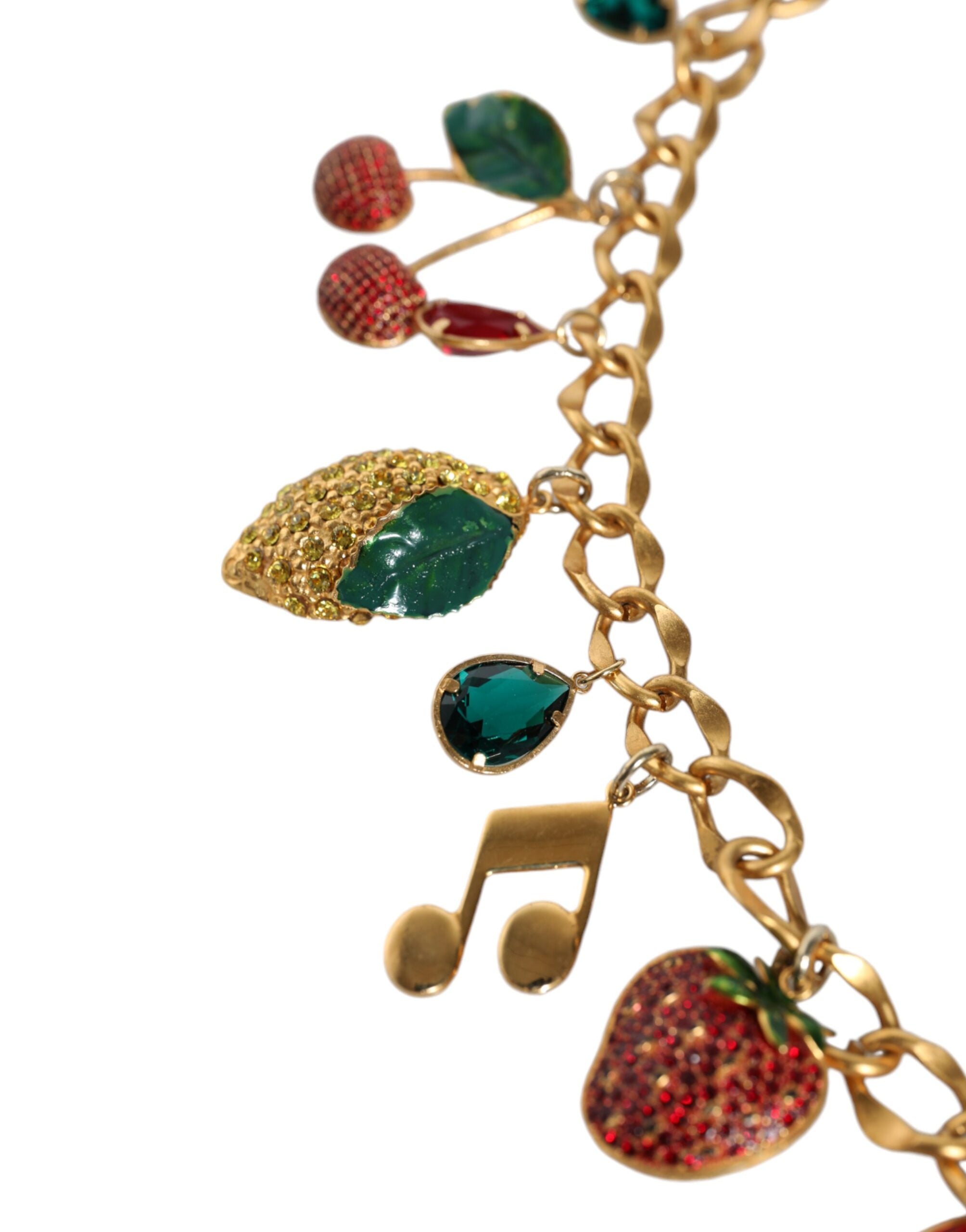 Dolce &amp; Gabbana Gold Tone Brass Fruity Crystal Embellished Waist Chain Belt