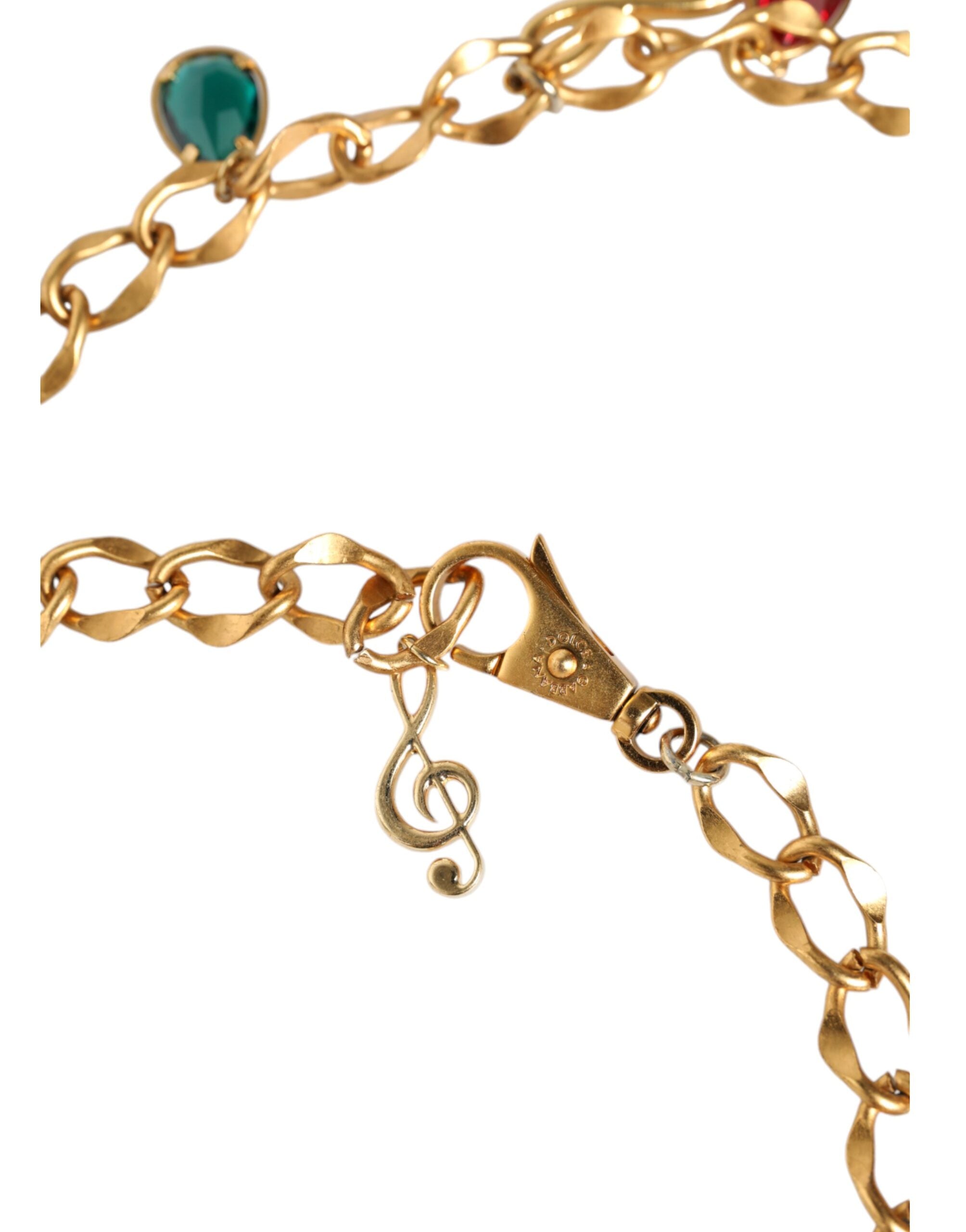 Dolce &amp; Gabbana Gold Tone Brass Fruity Crystal Embellished Waist Chain Belt