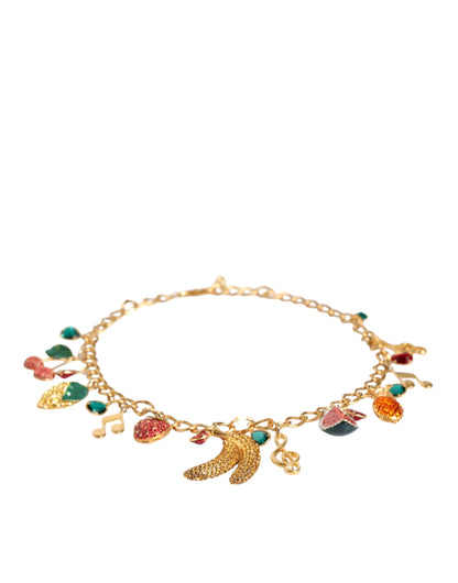 Dolce &amp; Gabbana Gold Tone Brass Fruity Crystal Embellished Waist Chain Belt