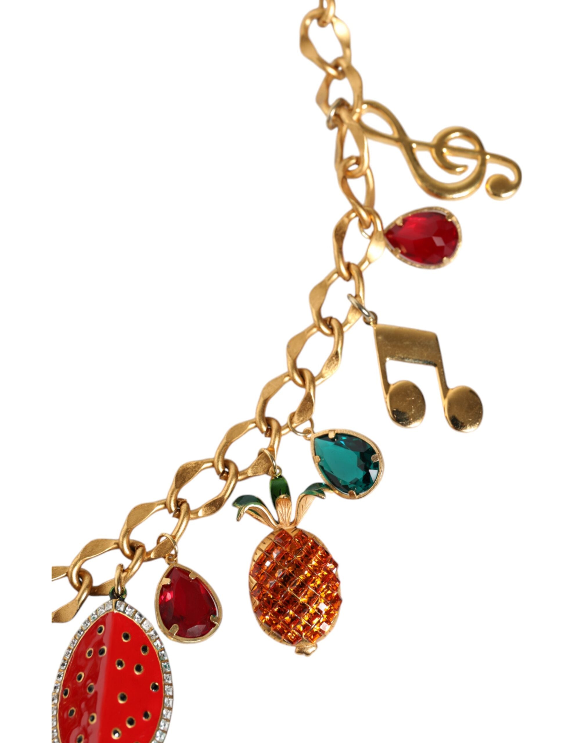 Dolce &amp; Gabbana Gold Tone Brass Fruity Crystal Embellished Waist Chain Belt