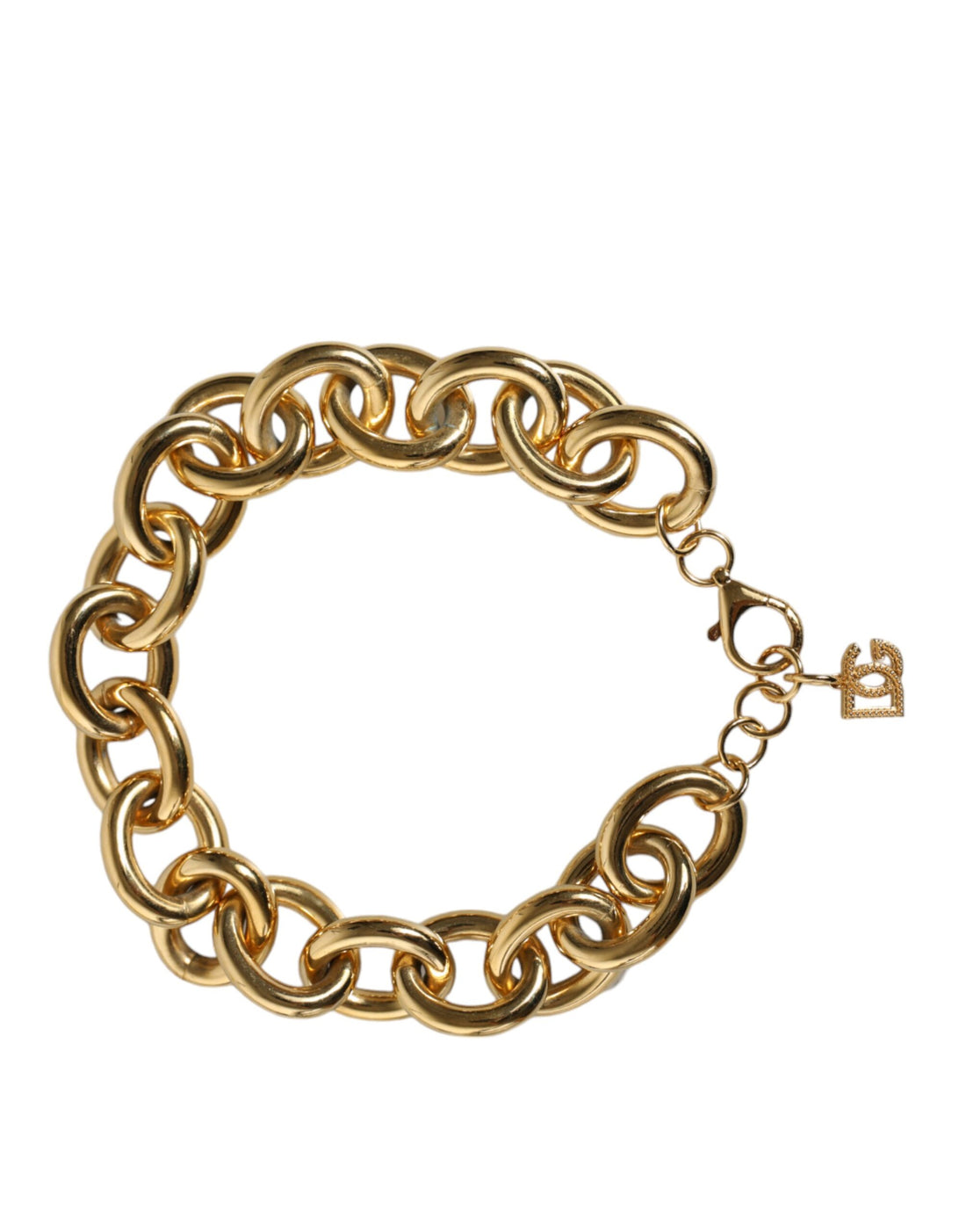 Dolce &amp; Gabbana Gold Tone Brass Maxi Chain Lobster Clasp Logo Bracelet