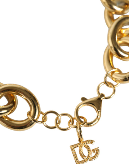 Dolce &amp; Gabbana Gold Tone Brass Maxi Chain Lobster Clasp Logo Bracelet