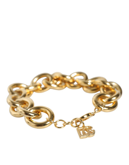 Dolce &amp; Gabbana Gold Tone Brass Maxi Chain Lobster Clasp Logo Bracelet