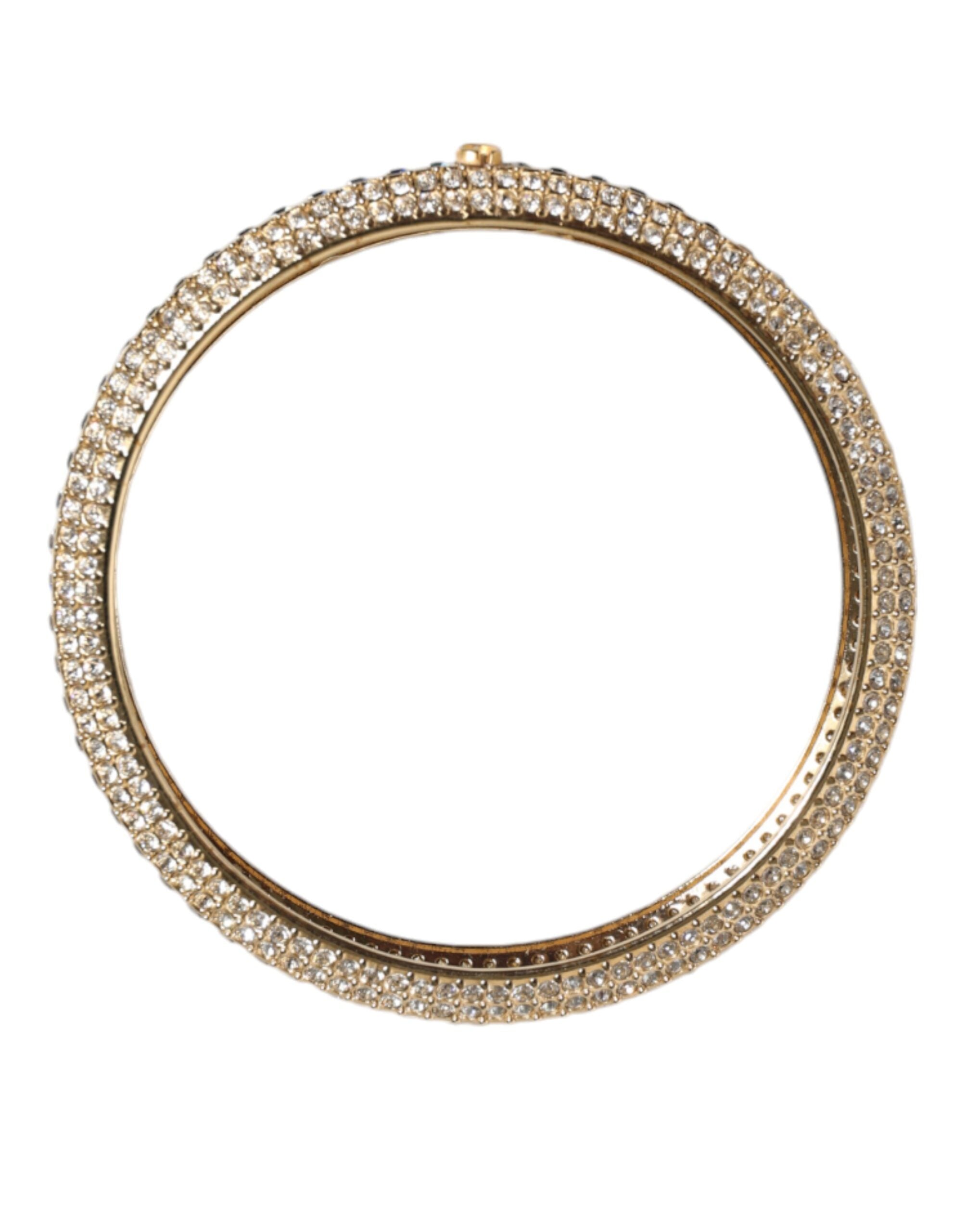 Dolce &amp; Gabbana Gold Tone Brass Crystal Stass DG Round Bangle Bracelet