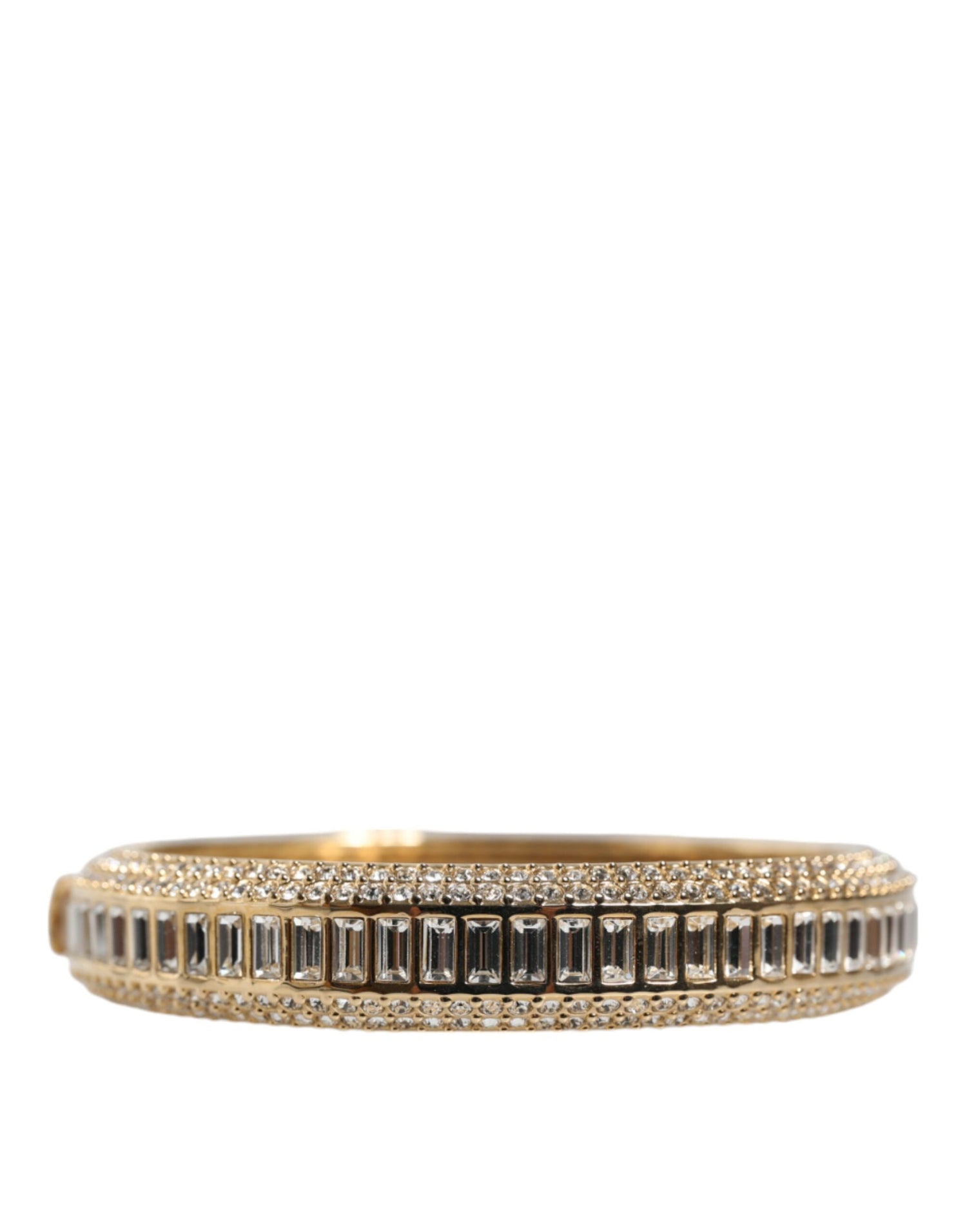 Dolce &amp; Gabbana Gold Tone Brass Crystal Stass DG Round Bangle Bracelet