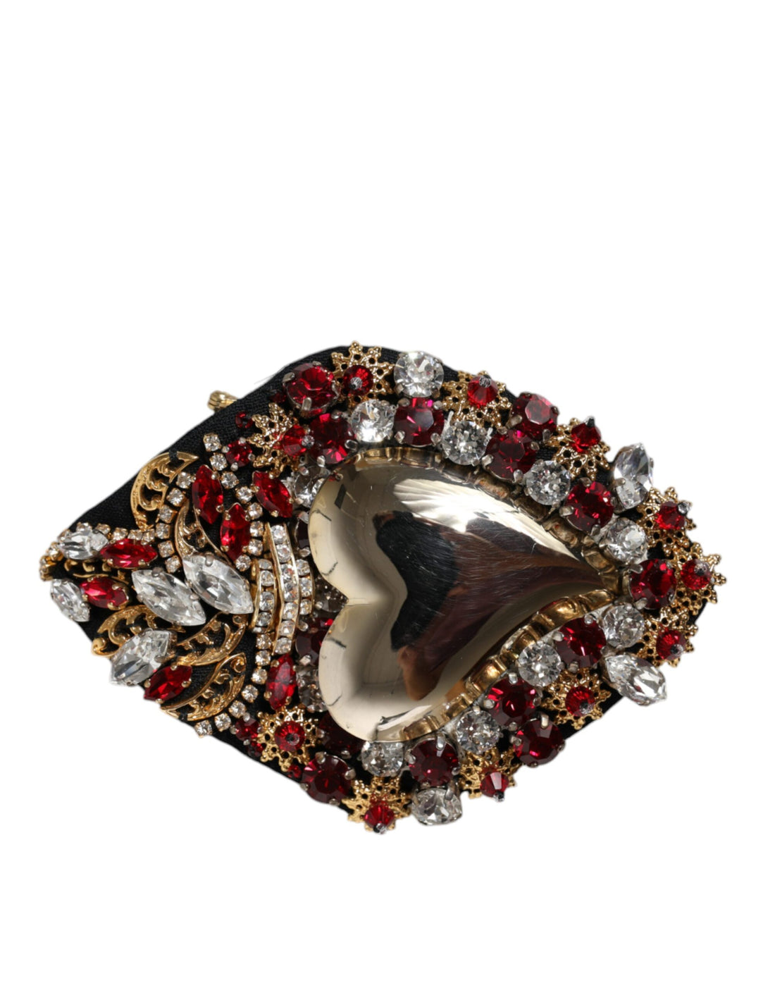 Dolce &amp; Gabbana Gold Tone Brass Sacred Heart Crystal Embellished Brooch