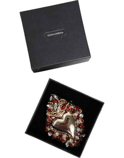 Dolce &amp; Gabbana Gold Tone Brass Sacred Heart Crystal Embellished Brooch