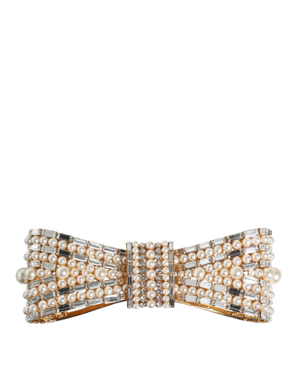 Dolce &amp; Gabbana Gold Tone Brass Bow Crystal FauxPearl Embellished Brooch