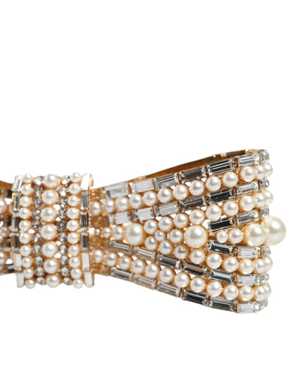 Dolce &amp; Gabbana Gold Tone Brass Bow Crystal FauxPearl Embellished Brooch