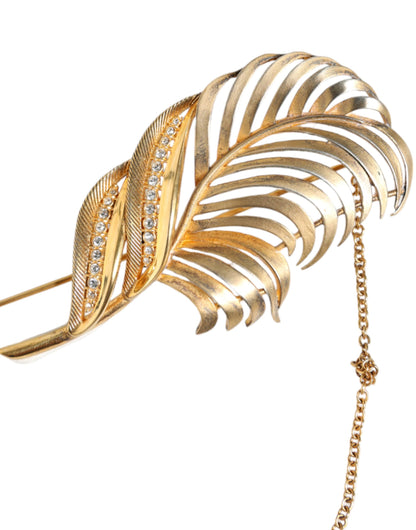 Dolce &amp; Gabbana Gold Tone 925 Sterling Silver Leaf Crystal Chain Brooch