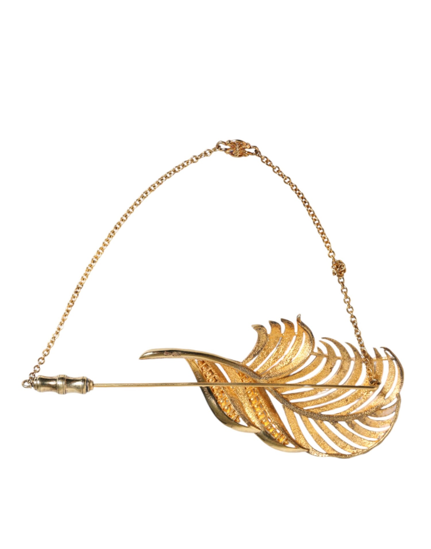 Dolce &amp; Gabbana Gold Tone 925 Sterling Silver Leaf Crystal Chain Brooch