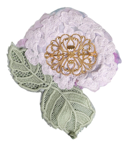 Dolce &amp; Gabbana Multicolor Hydrangea Gold Brass Pin Brooch