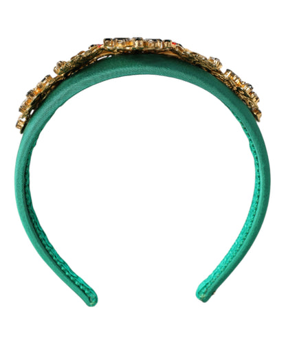 Dolce &amp; Gabbana Green Silk Crystal Embellished Tiara Headband Crown Diadem