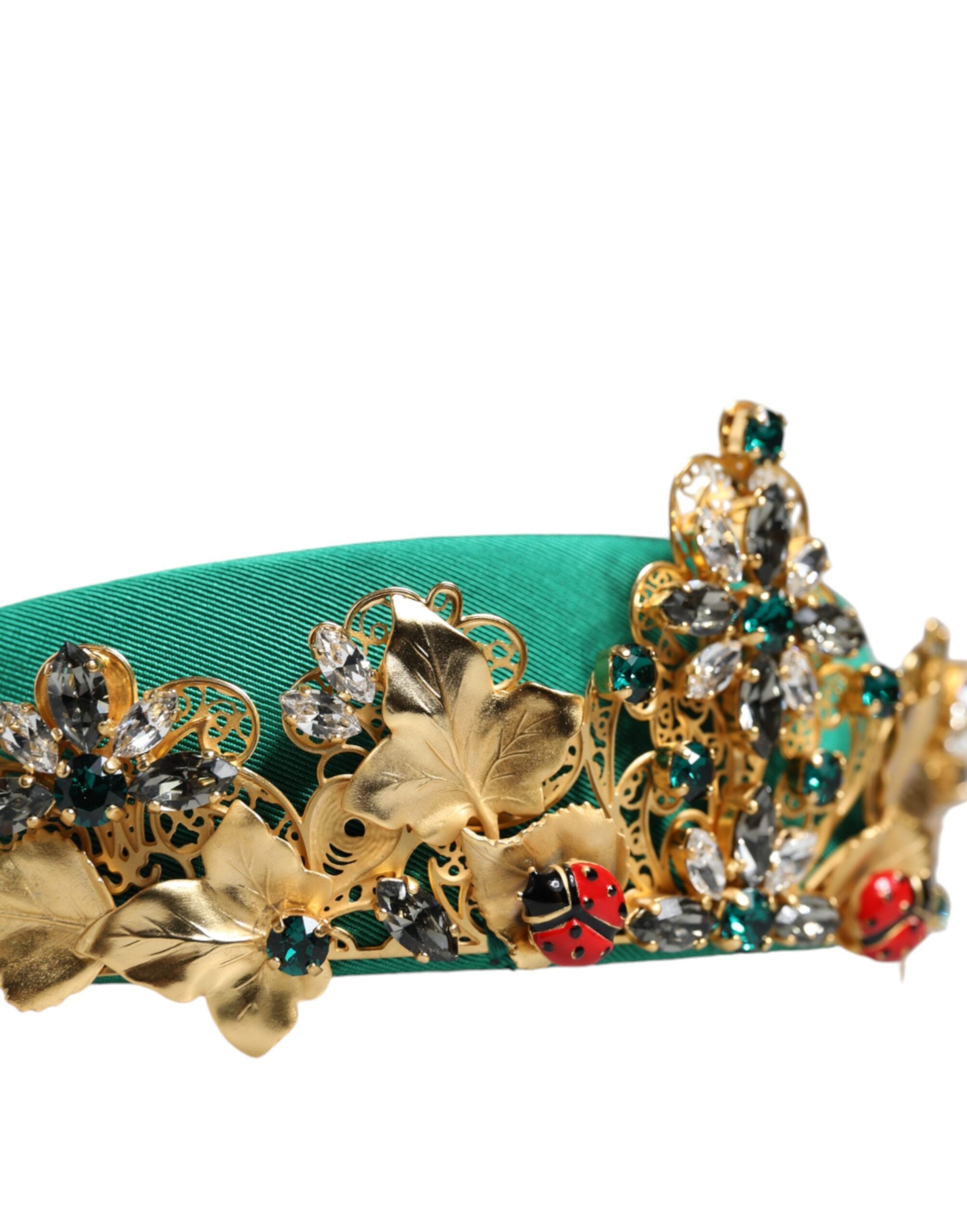 Dolce &amp; Gabbana Green Silk Crystal Embellished Tiara Headband Crown Diadem