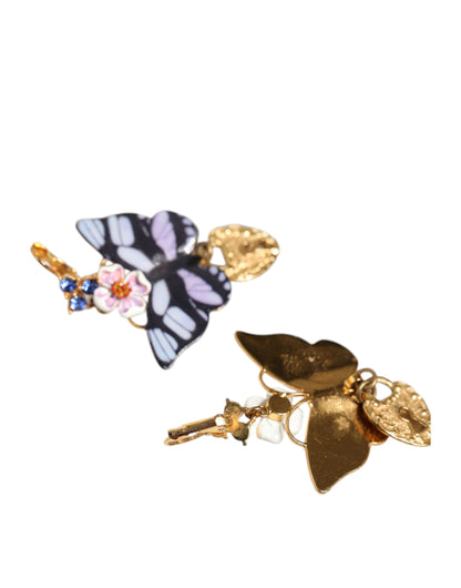 Dolce &amp; Gabbana Gold Purple Crystal Butterfly Heart Locket Earrings