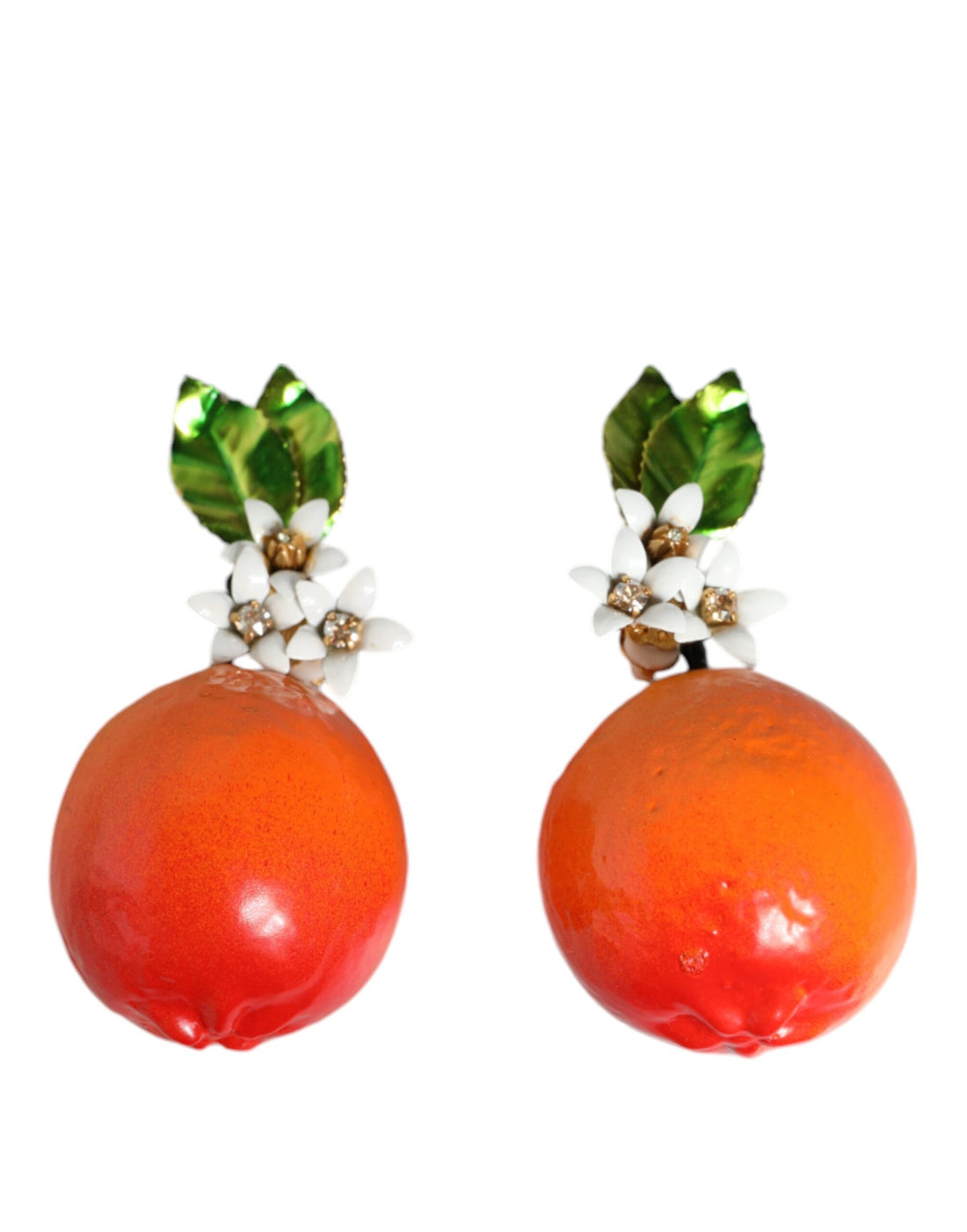 Dolce &amp; Gabbana Gold Tone Brass Crystals Orange Lily Clip On Earrings