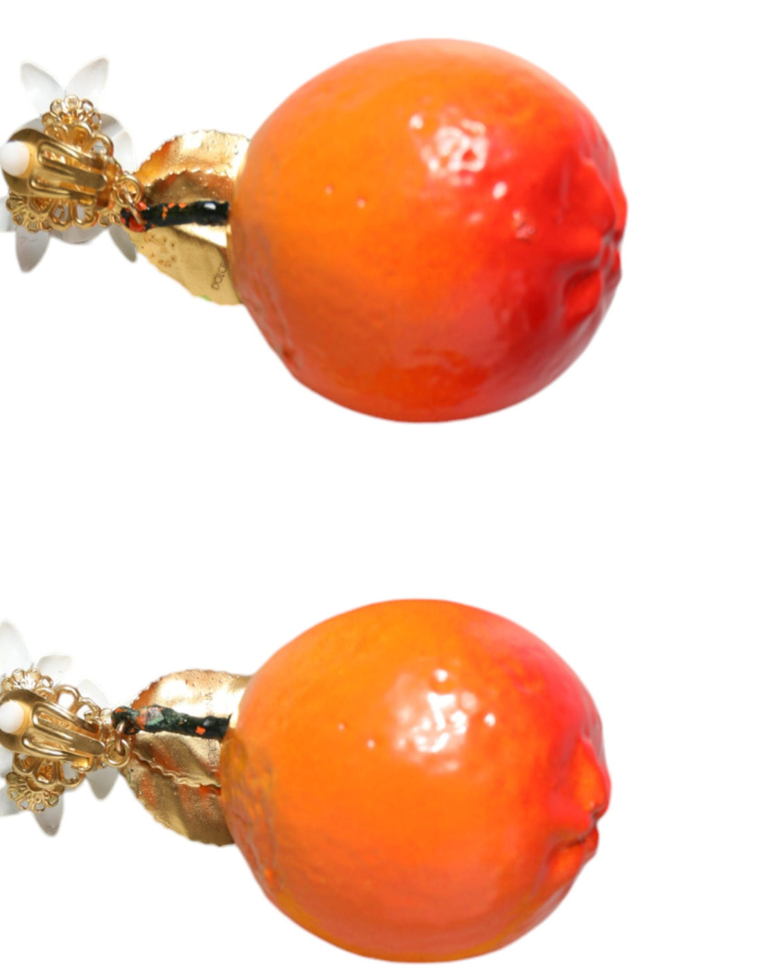 Dolce &amp; Gabbana Gold Tone Brass Crystals Orange Lily Clip On Earrings