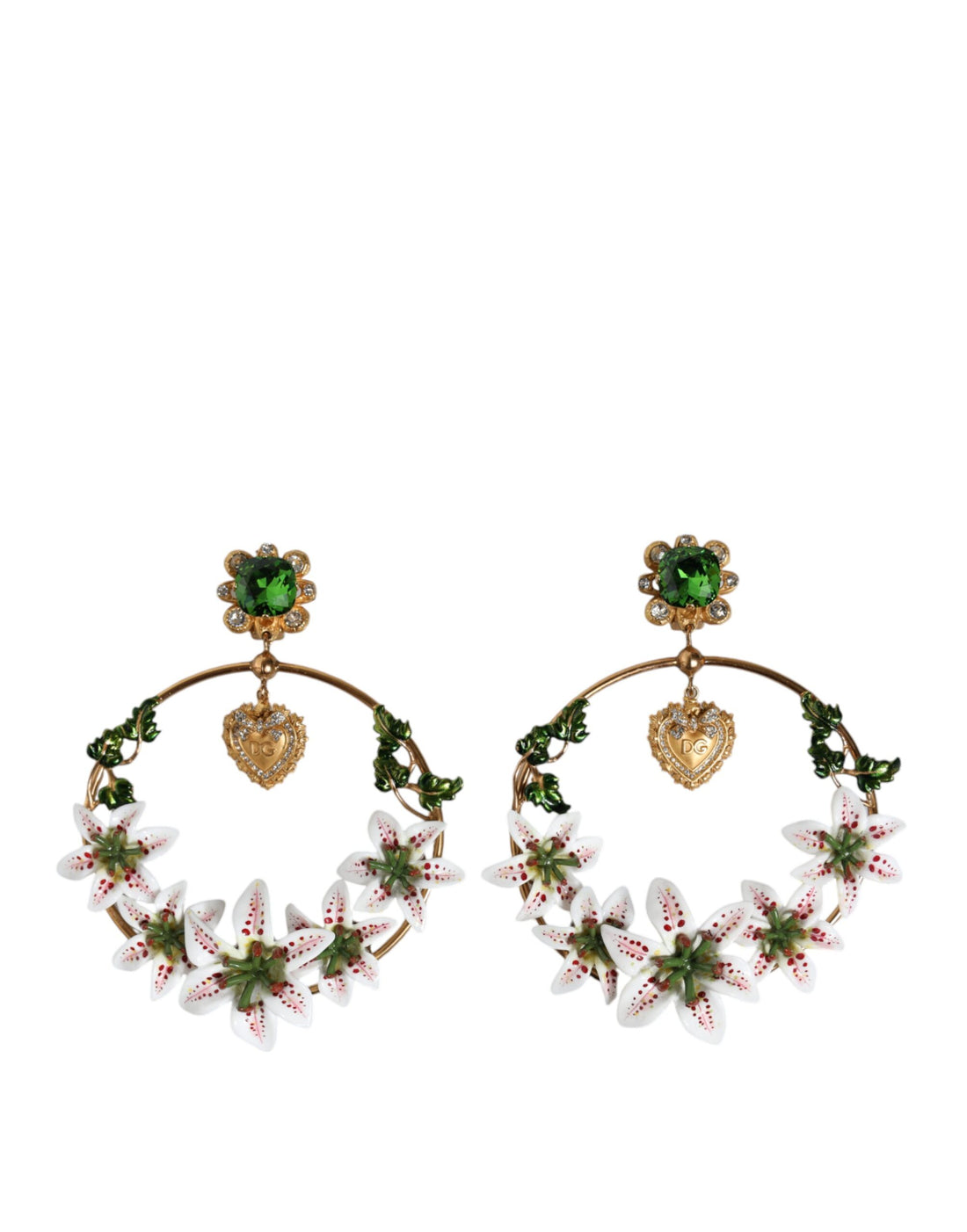 Dolce &amp; Gabbana Gold Tone Brass Crystals Lily Resin Devotion Earrings