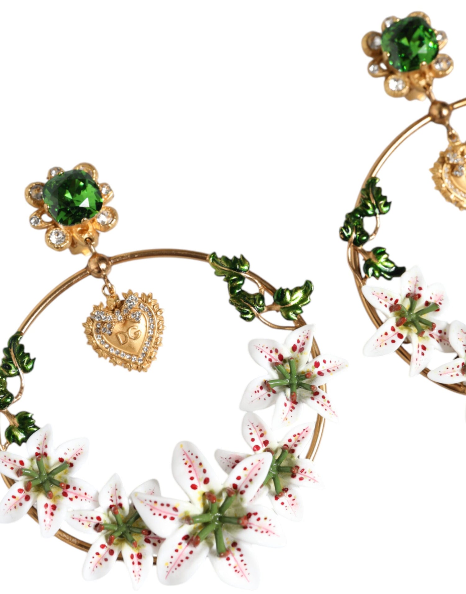 Dolce &amp; Gabbana Gold Tone Brass Crystals Lily Resin Devotion Earrings