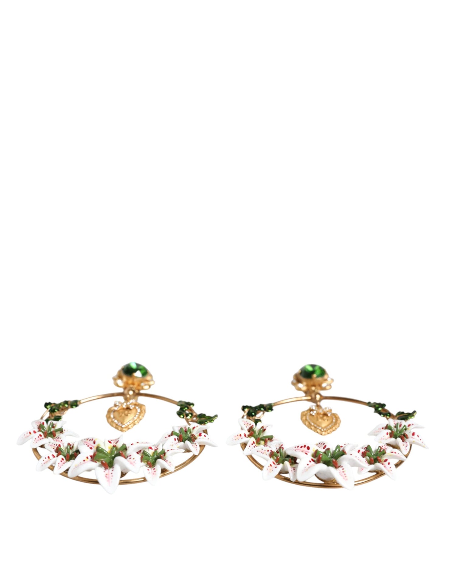 Dolce &amp; Gabbana Gold Tone Brass Crystals Lily Resin Devotion Earrings