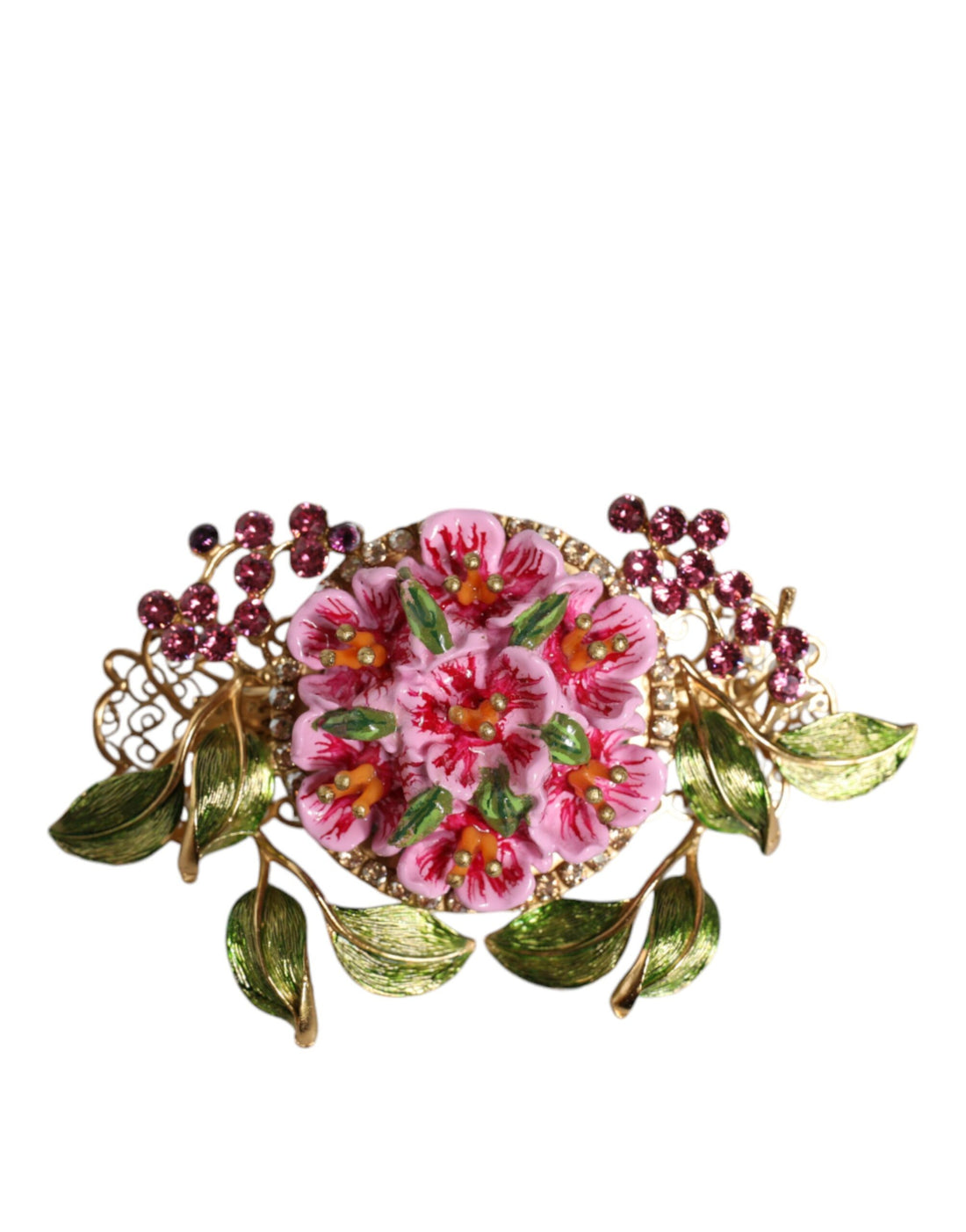 Dolce &amp; Gabbana Gold Tone Brass Crystal Floral Hair Clip