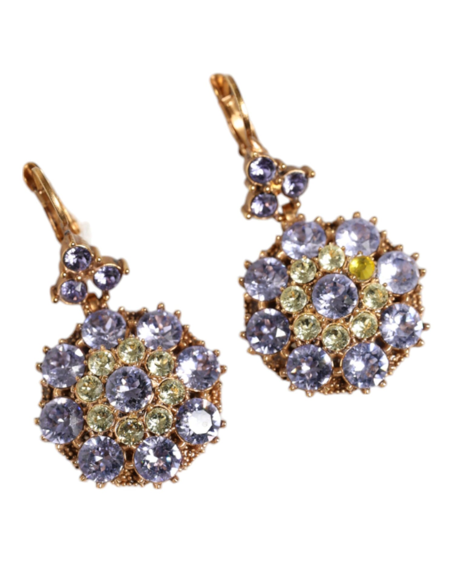 Dolce &amp; Gabbana Gold Brass Crystal SICILY Clip Jewelry Dangling Earrings