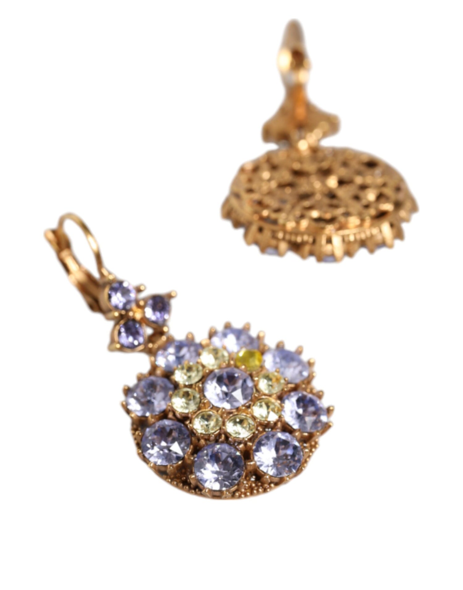 Dolce &amp; Gabbana Gold Brass Crystal SICILY Clip Jewelry Dangling Earrings