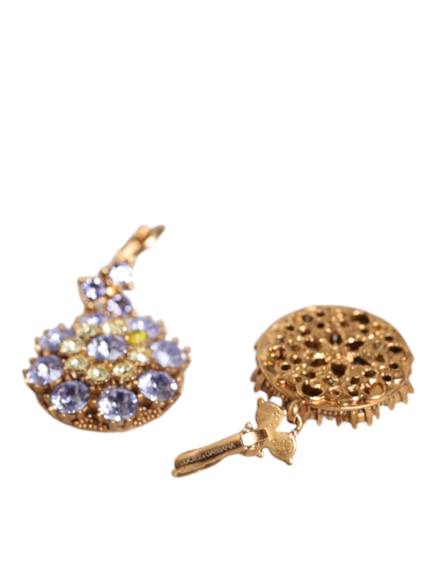 Dolce &amp; Gabbana Gold Brass Crystal SICILY Clip Jewelry Dangling Earrings