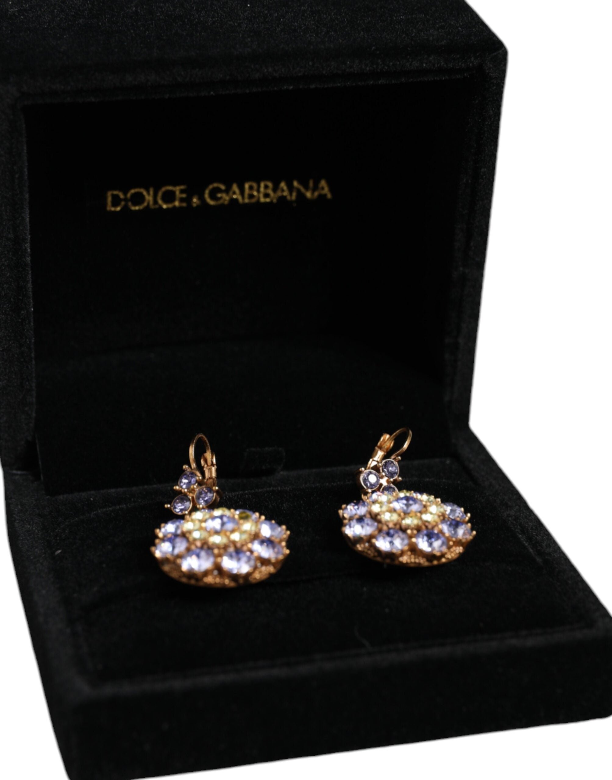 Dolce &amp; Gabbana Gold Brass Crystal SICILY Clip Jewelry Dangling Earrings