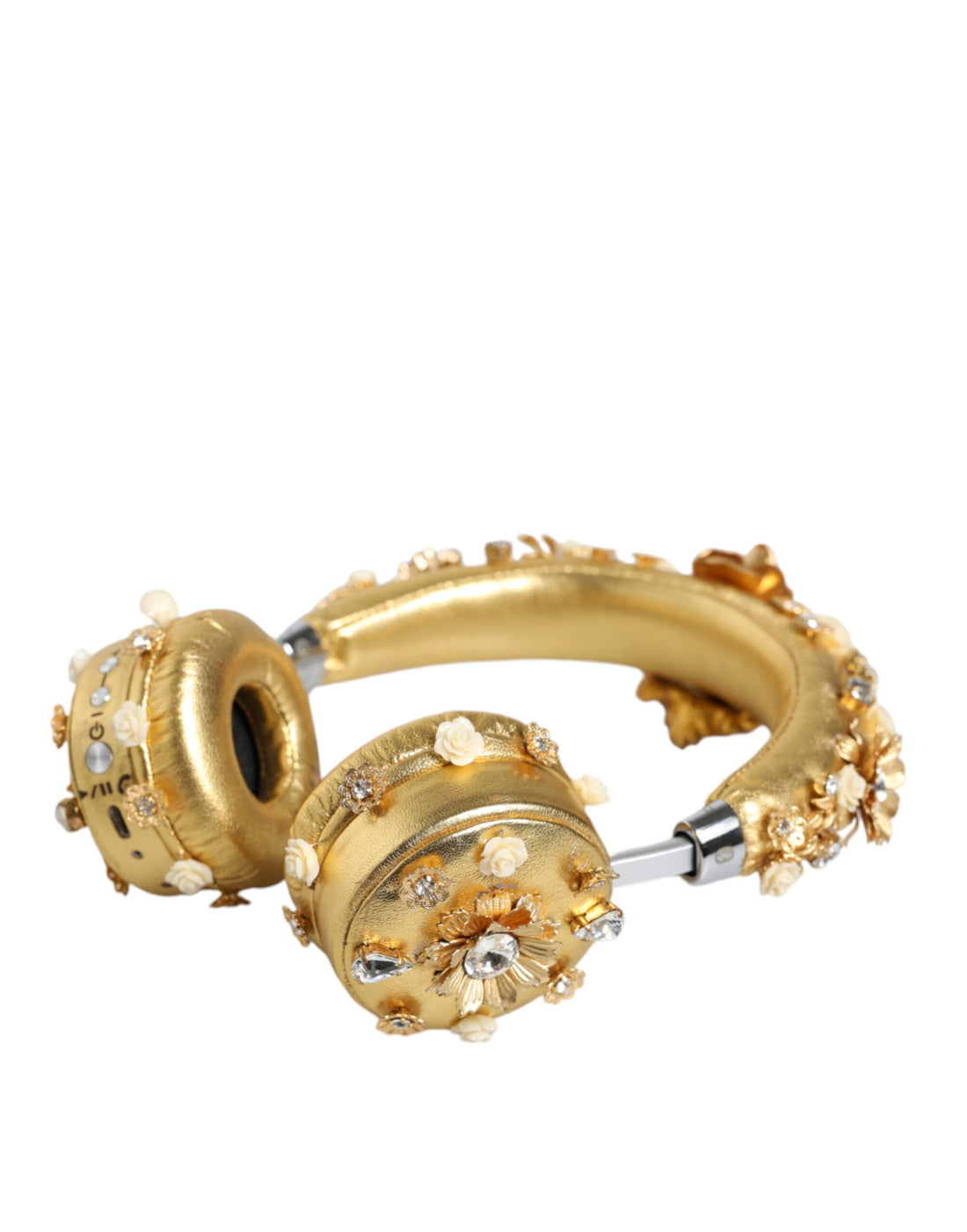 Dolce &amp; Gabbana Gold Leather Floral Crystal Angel Headphones