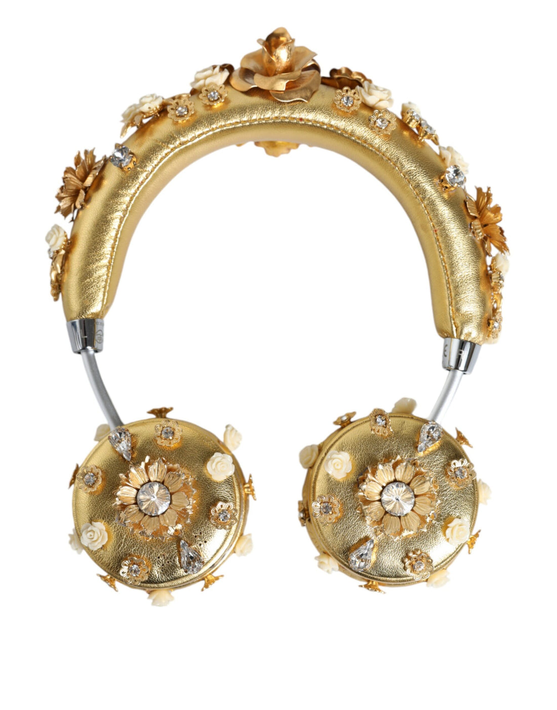 Dolce &amp; Gabbana Gold Leather Floral Crystal Angel Headphones