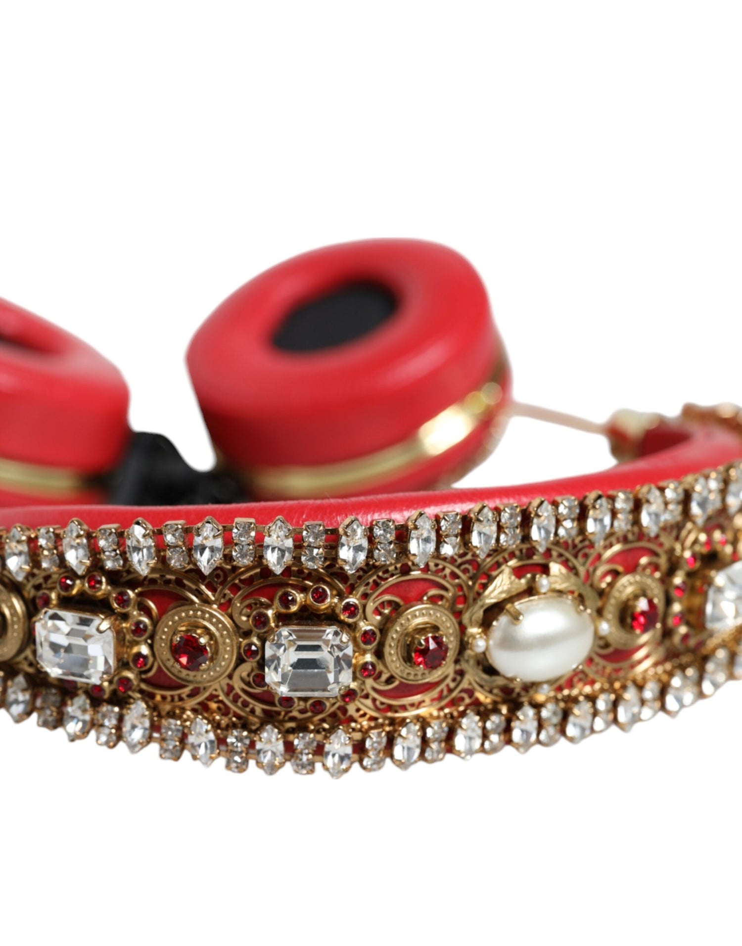 Dolce &amp; Gabbana Red Nappa Leather Floral Crystal Headphone