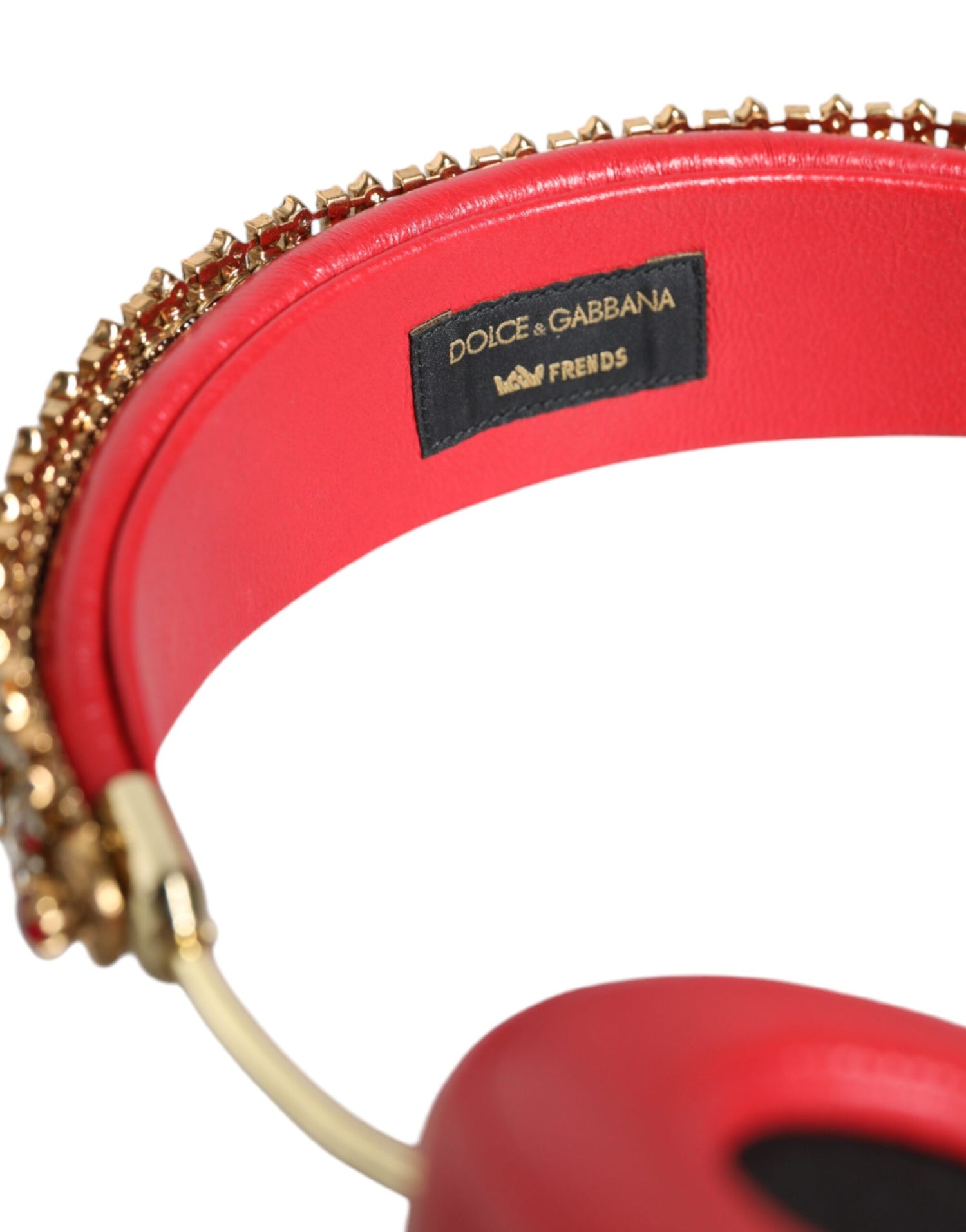 Dolce &amp; Gabbana Red Nappa Leather Floral Crystal Headphone