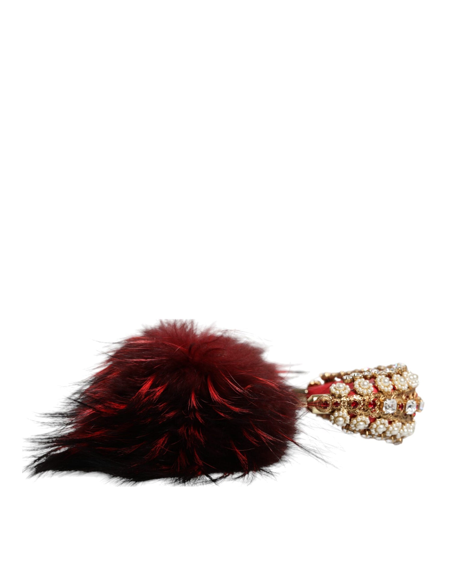 Dolce &amp; Gabbana Red Gold Crystal Fur Headset Audio AUX Headphones