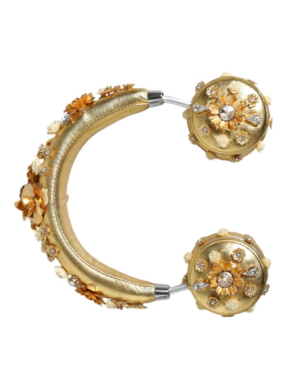 Dolce &amp; Gabbana Gold Leather Floral Crystal Angel Headset Headphones