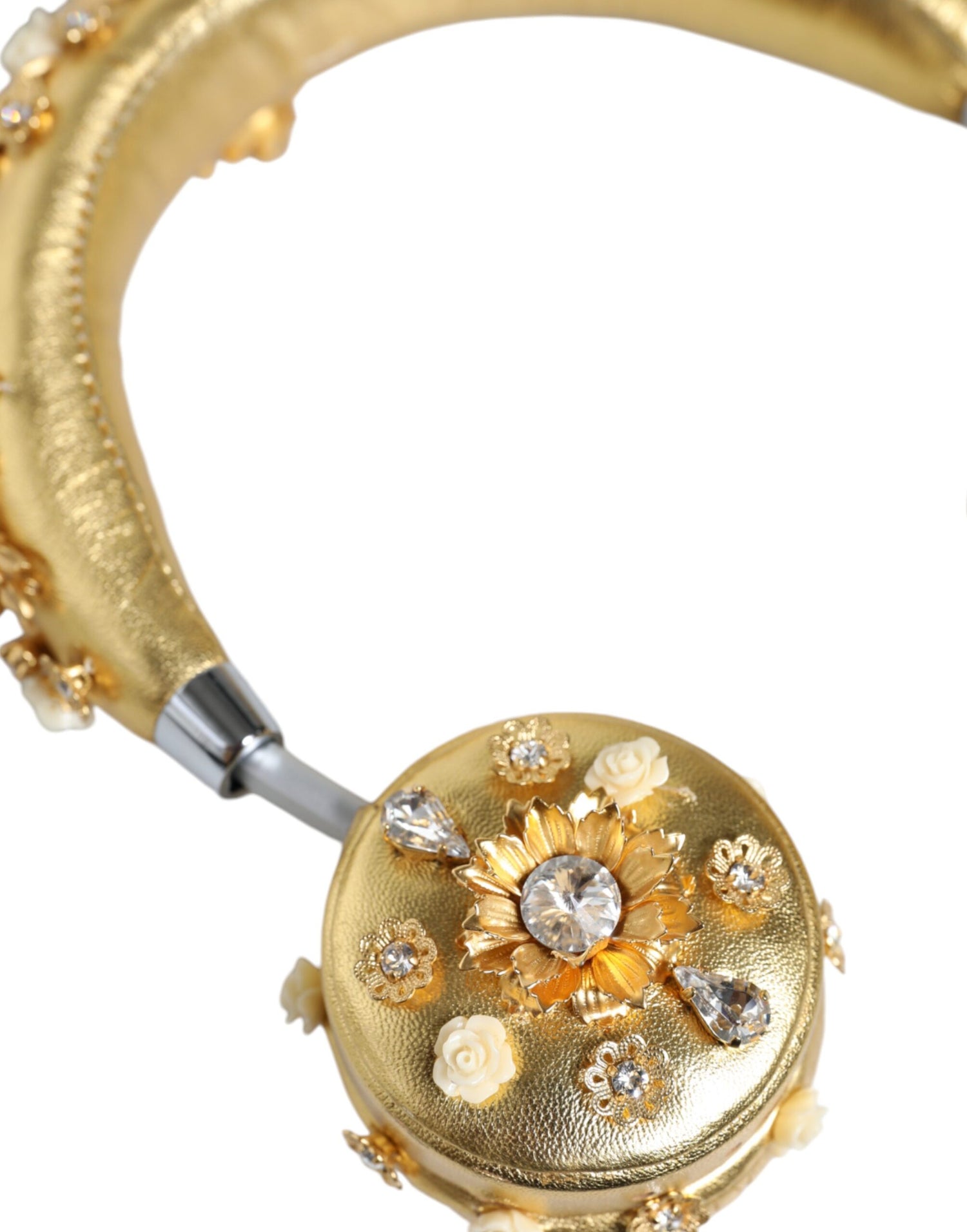 Dolce &amp; Gabbana Gold Leather Floral Crystal Angel Headset Headphones