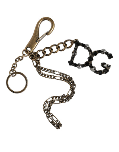 Dolce &amp; Gabbana Silver Tone Metal DG Logo Crystal Keychain Keyring