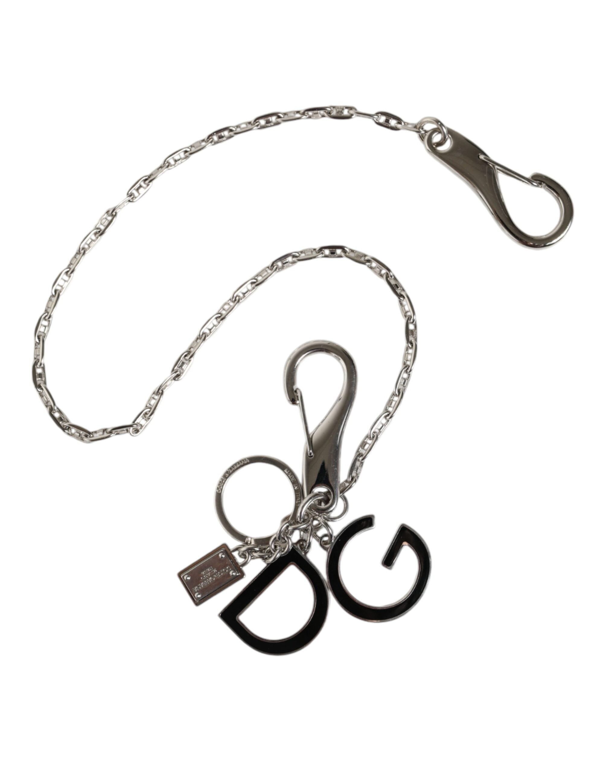 Dolce &amp; Gabbana Silver Tone Metal DG Logo Link Chain Keychain Keyring