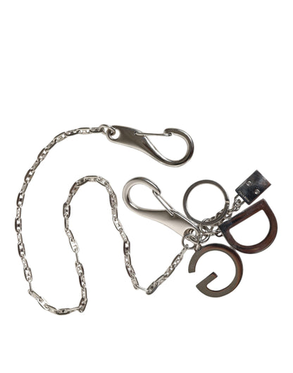 Dolce &amp; Gabbana Silver Tone Metal DG Logo Link Chain Keychain Keyring