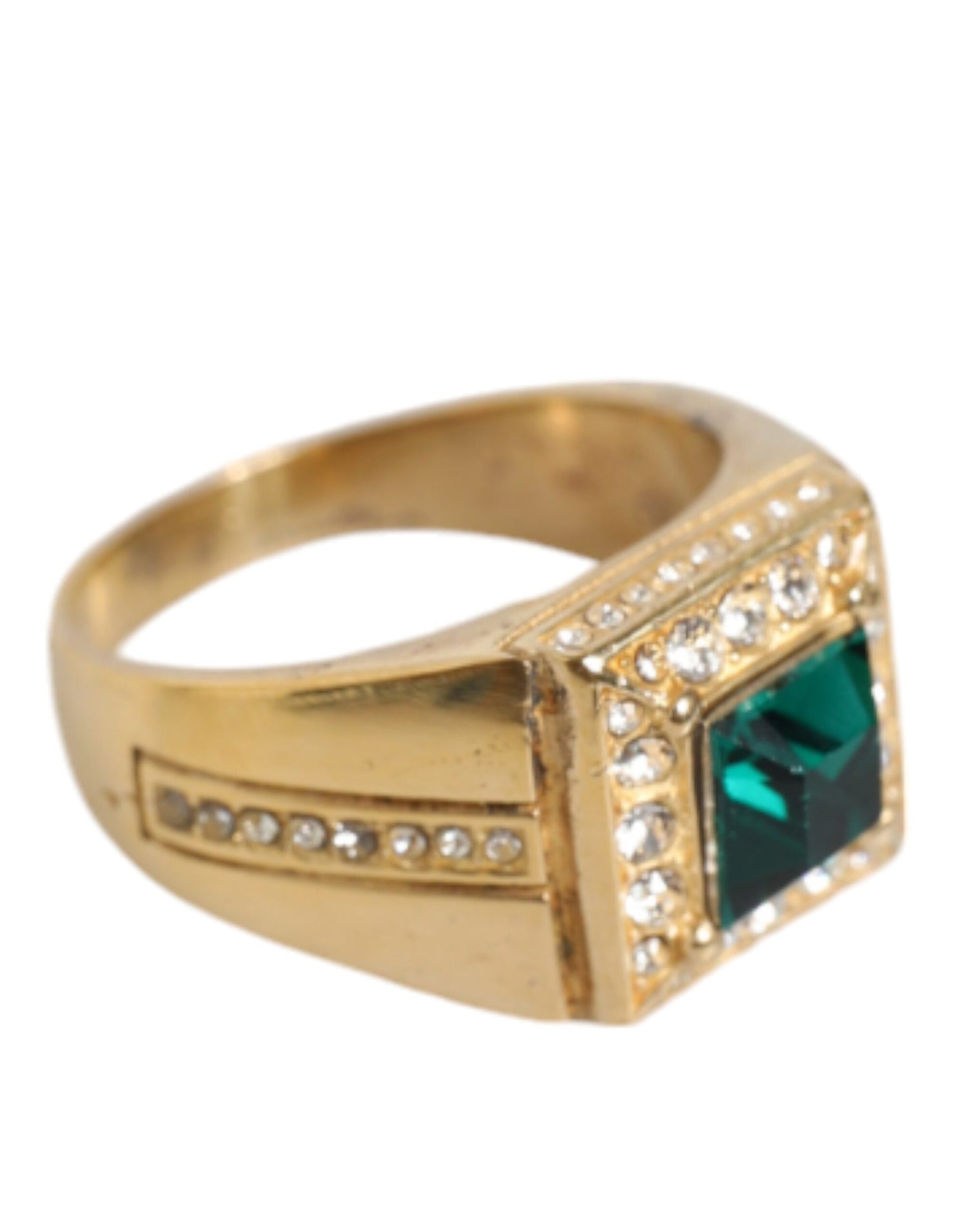 Dolce &amp; Gabbana Gold Plated 925 Silver Green Crystal Ring