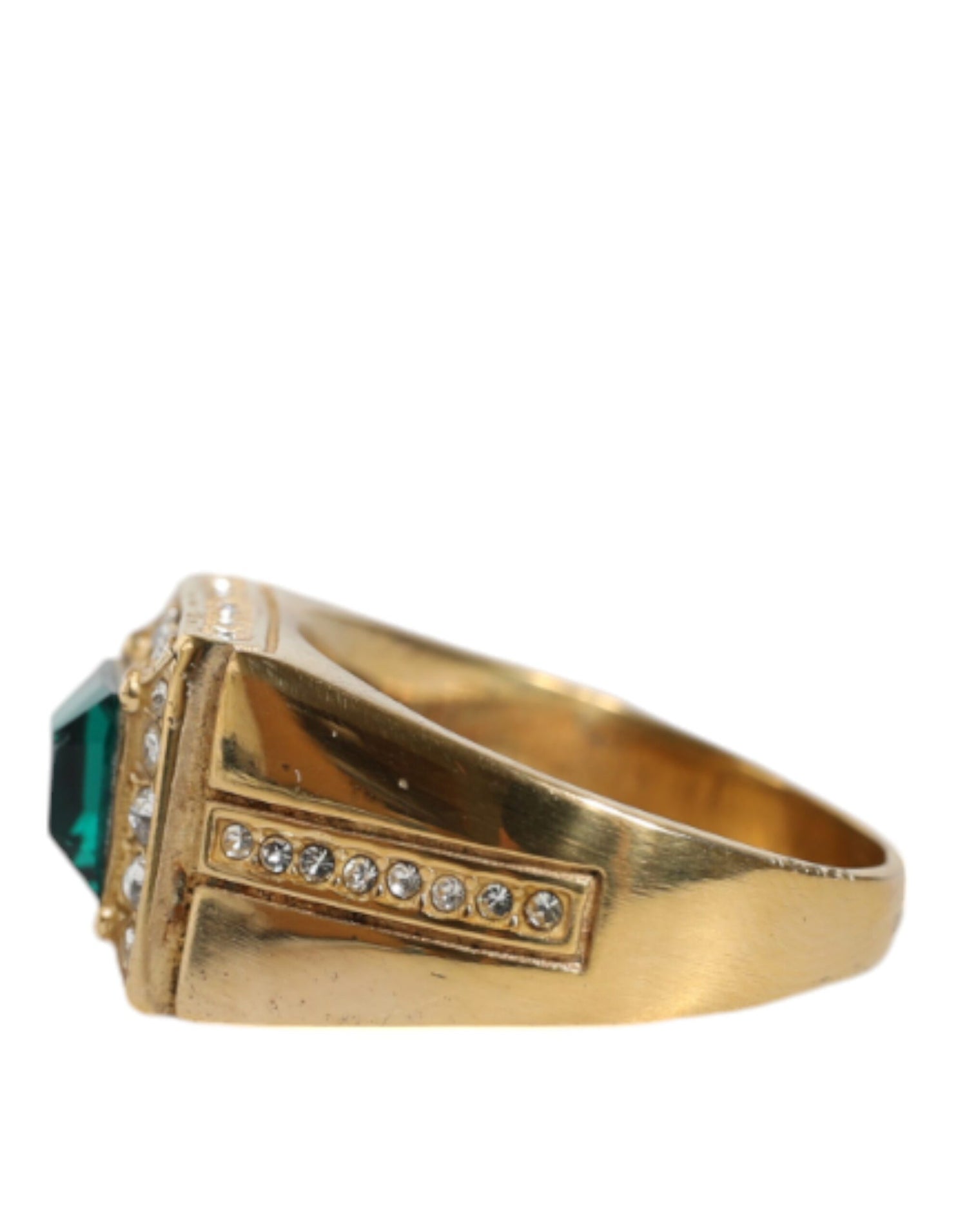 Dolce &amp; Gabbana Gold Plated 925 Silver Green Crystal Ring