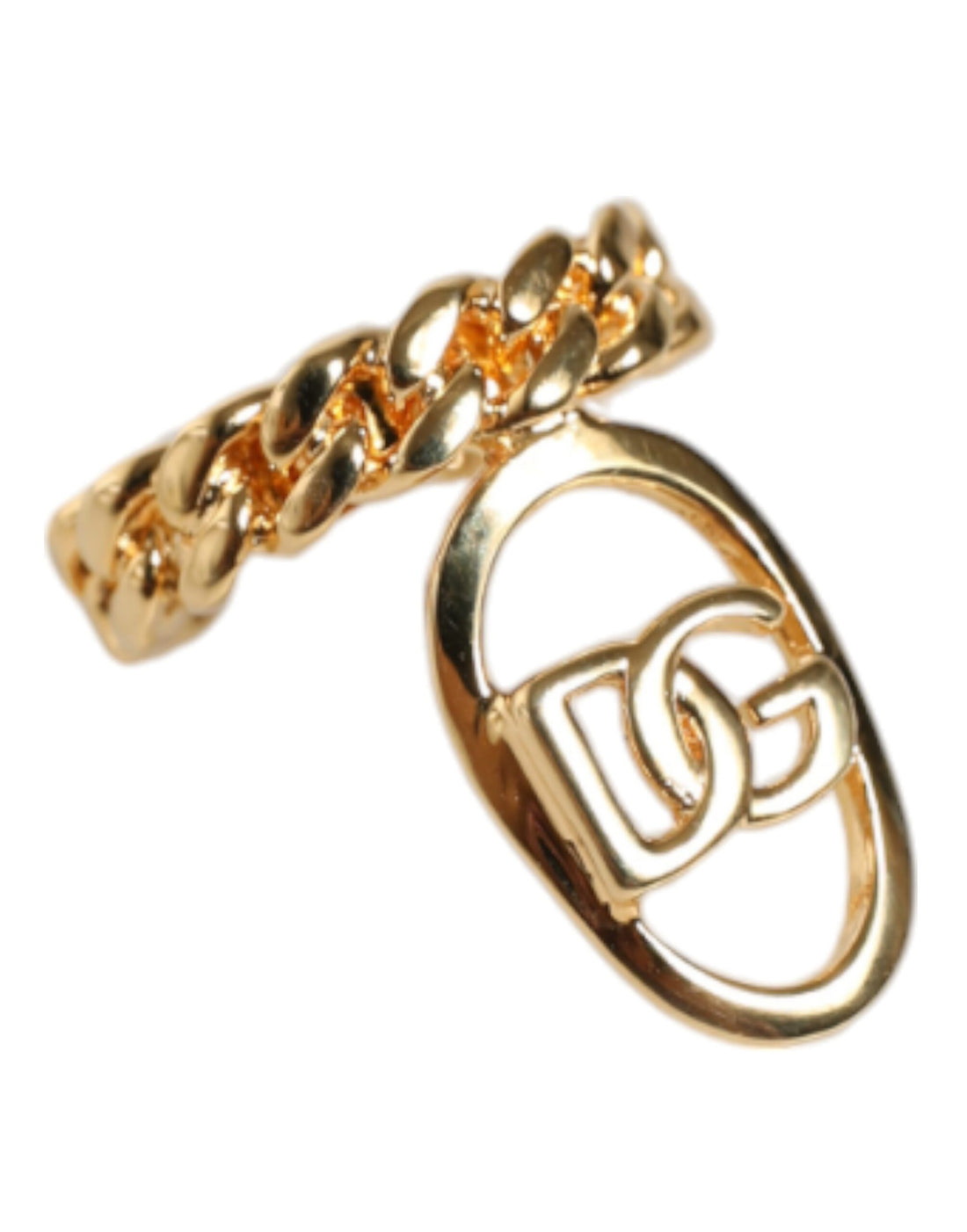 Dolce &amp; Gabbana Gold Plated Open DG Logo Curb Chain Ring