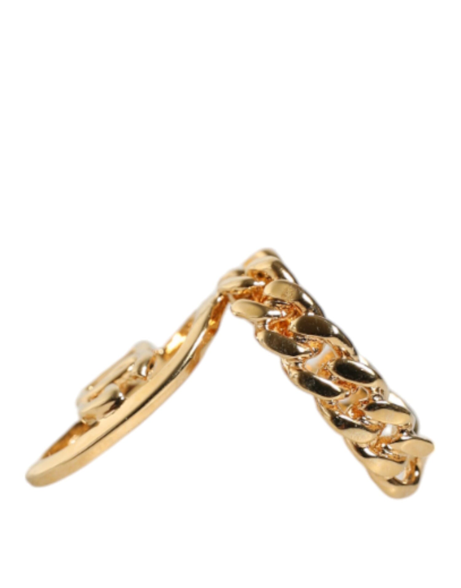 Dolce &amp; Gabbana Gold Plated Open DG Logo Curb Chain Ring