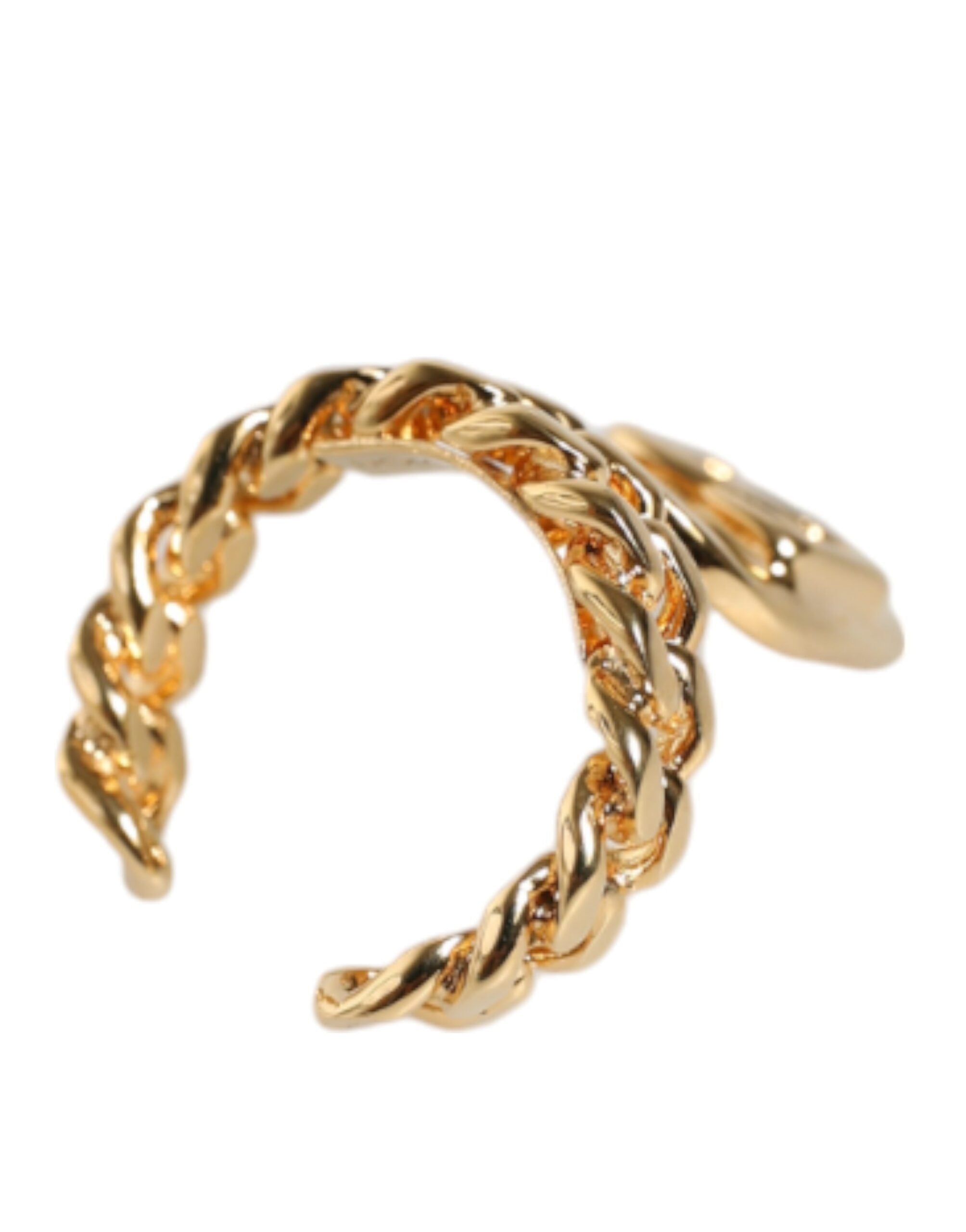 Dolce &amp; Gabbana Gold Plated Open DG Logo Curb Chain Ring