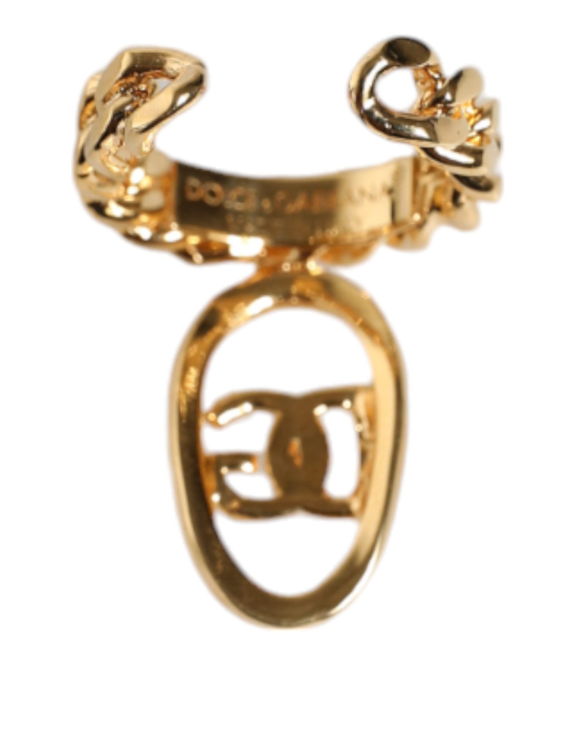 Dolce &amp; Gabbana Gold Plated Open DG Logo Curb Chain Ring