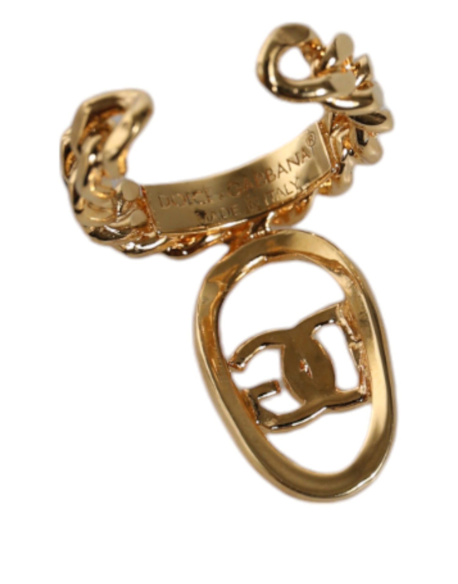 Dolce &amp; Gabbana Gold Plated Open DG Logo Curb Chain Ring