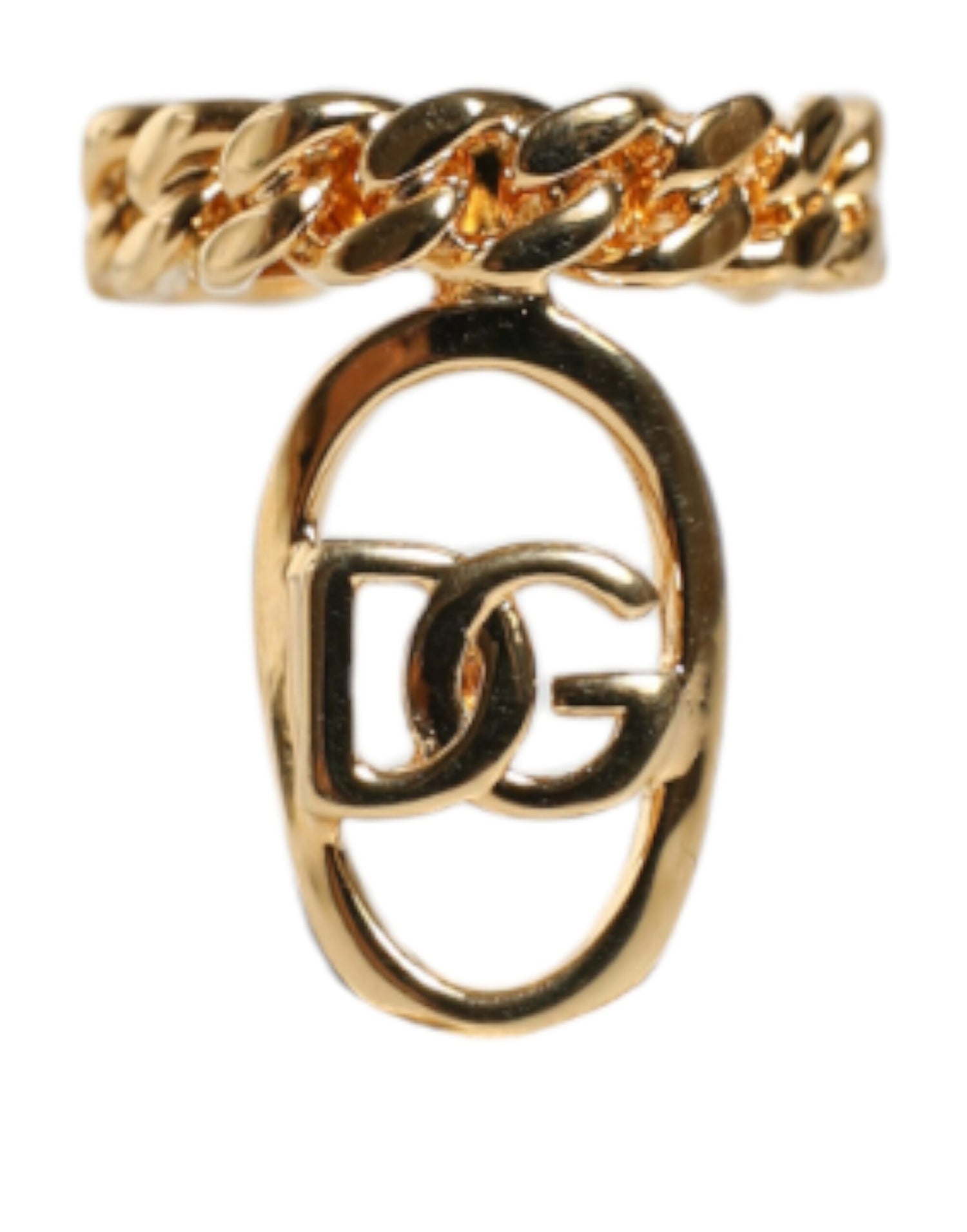 Dolce &amp; Gabbana Gold Plated Open DG Logo Curb Chain Ring